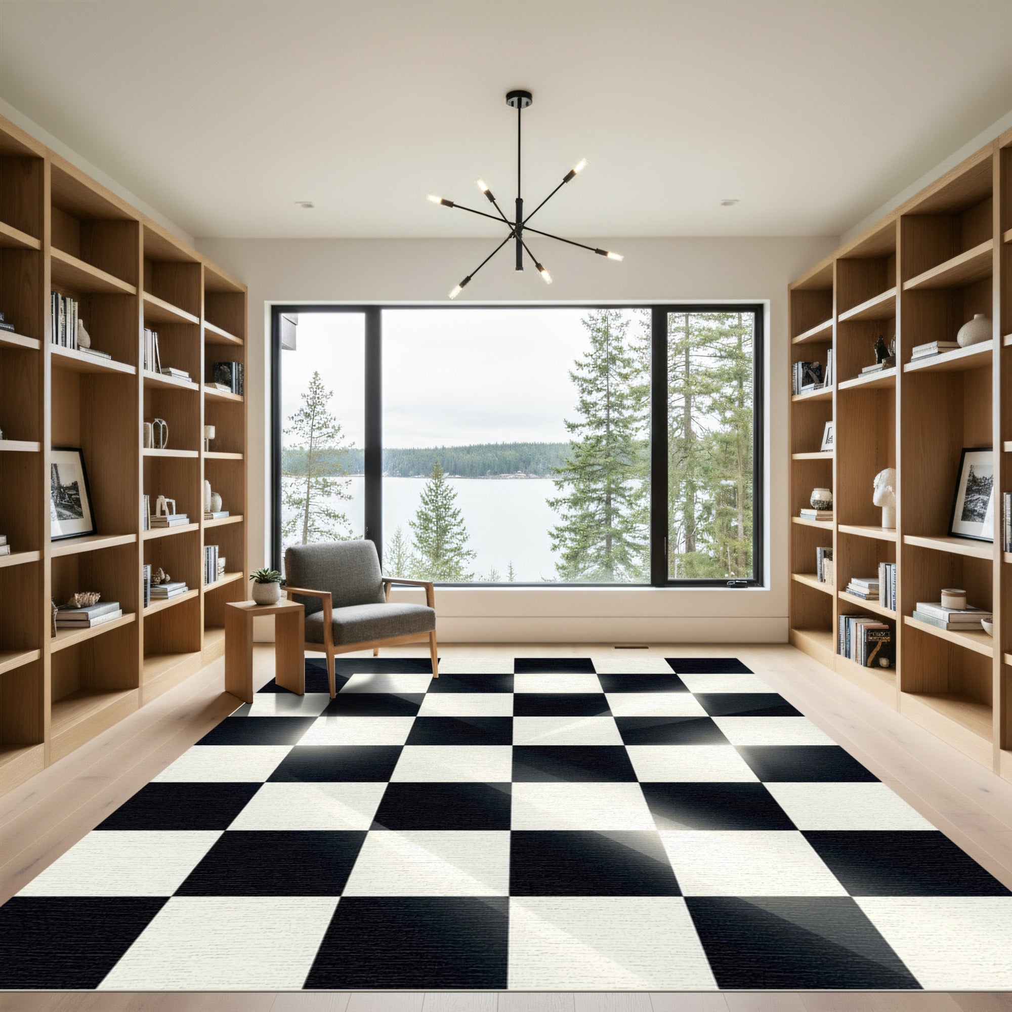 Bold Black White Checkered Surface Rug