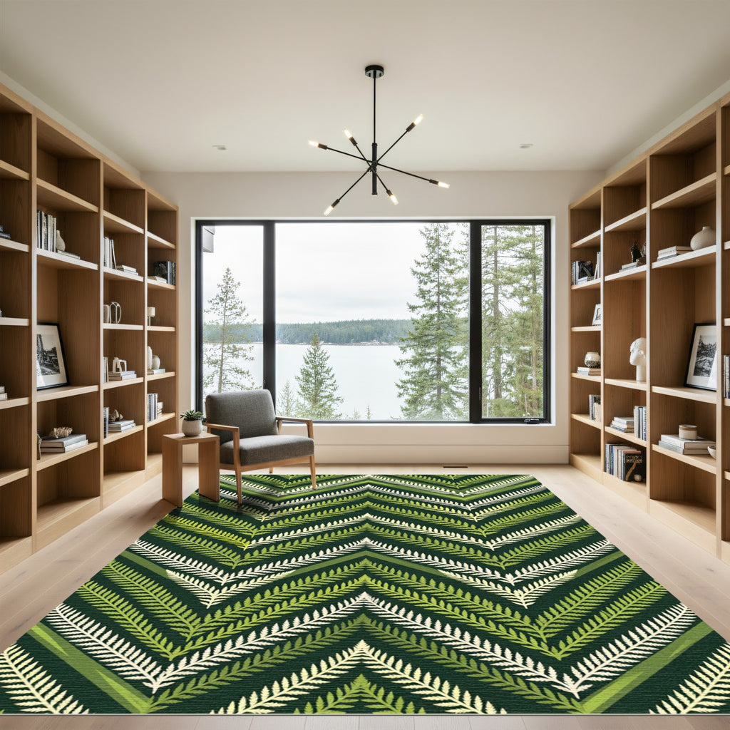 Forest Green Zigzag Fern Pattern Rug