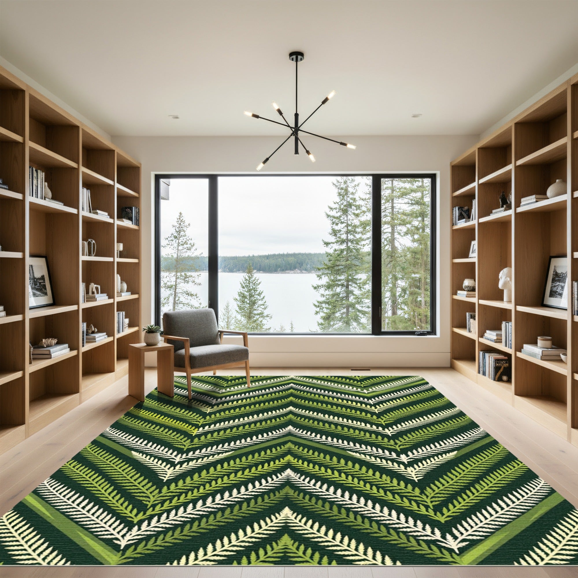 Forest Green Zigzag Fern Pattern Rug