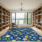 Whimsical Yellow Pink Daisy Rose Garden Rug