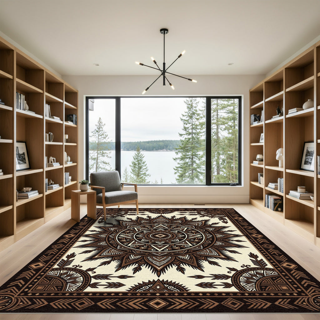 Earthy Brown Tribal Mandala Medallion Rug