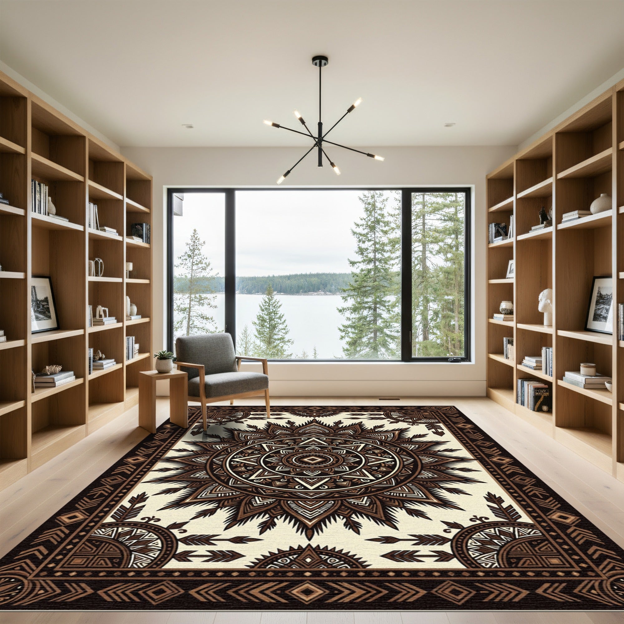 Earthy Brown Tribal Mandala Medallion Rug