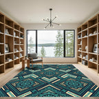 Teal Geometric Mandala Diamond Lattice Rug