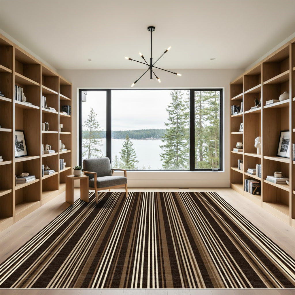 Earthy Brown Vertical Pinstripe Composition Rug