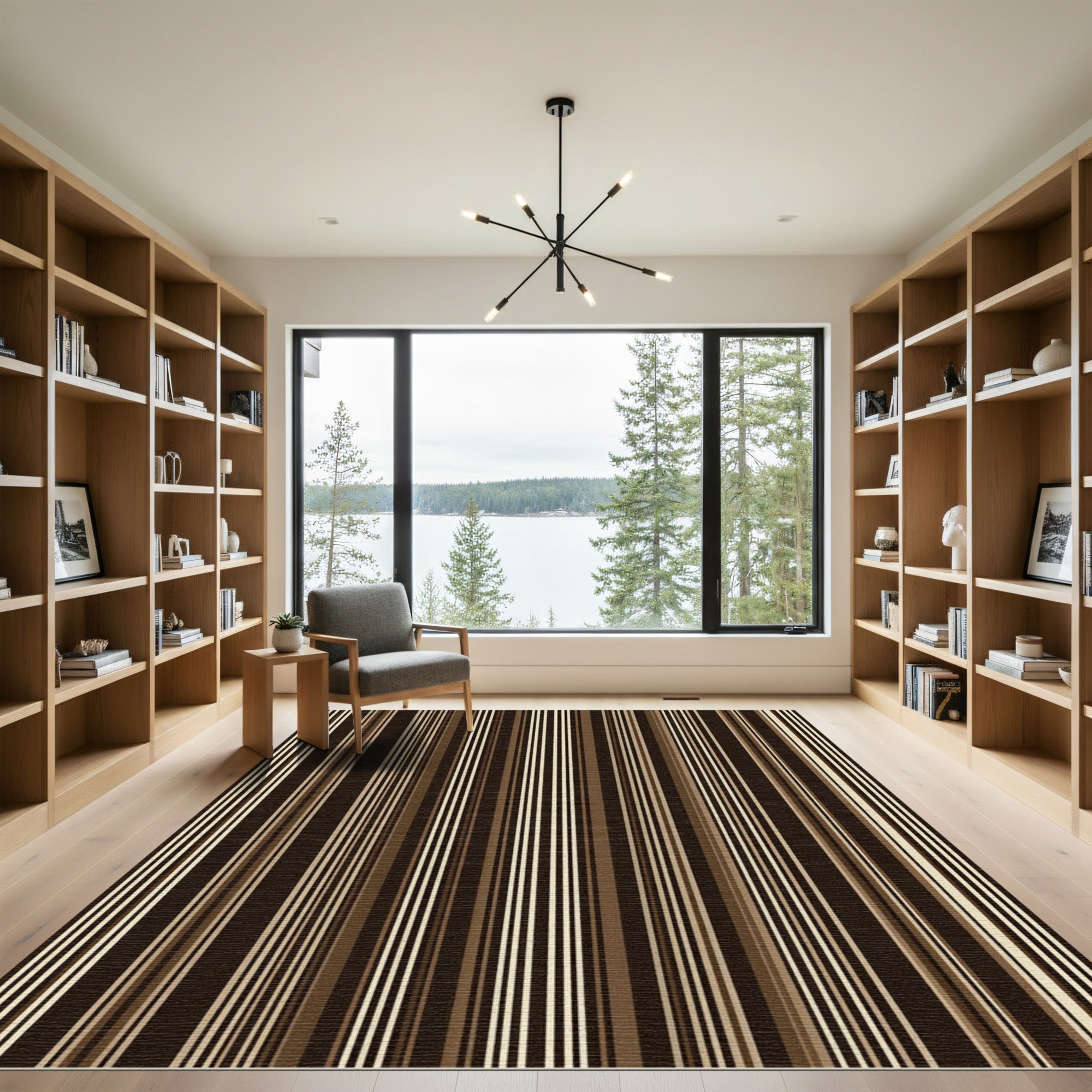 Earthy Brown Vertical Pinstripe Composition Rug