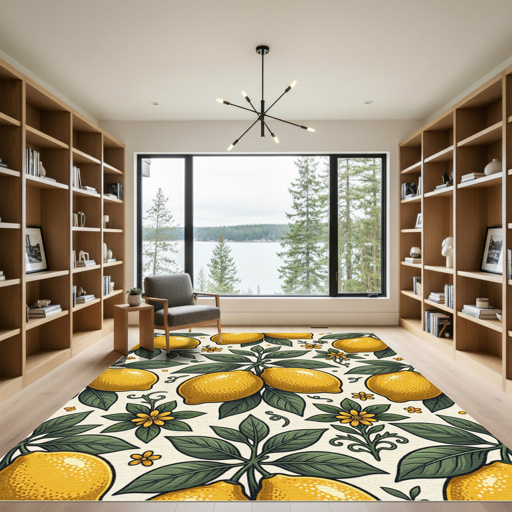 Vibrant Yellow Botanical Lemon Garden Rug