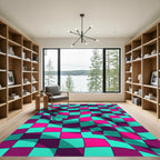 Vibrant Neon Wavy Checkered Warp Rug