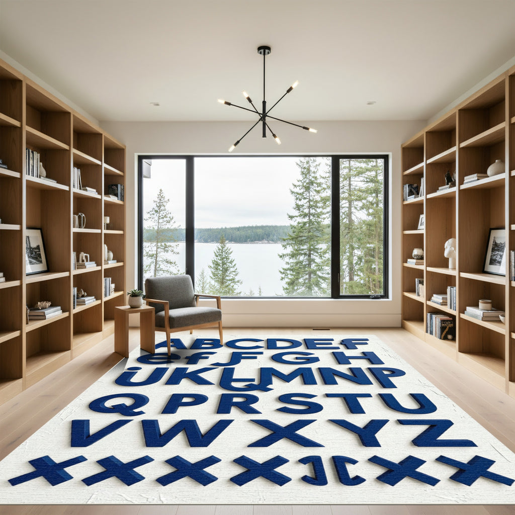 Navy Blue Alphabet Wall Art Sculpture Rug