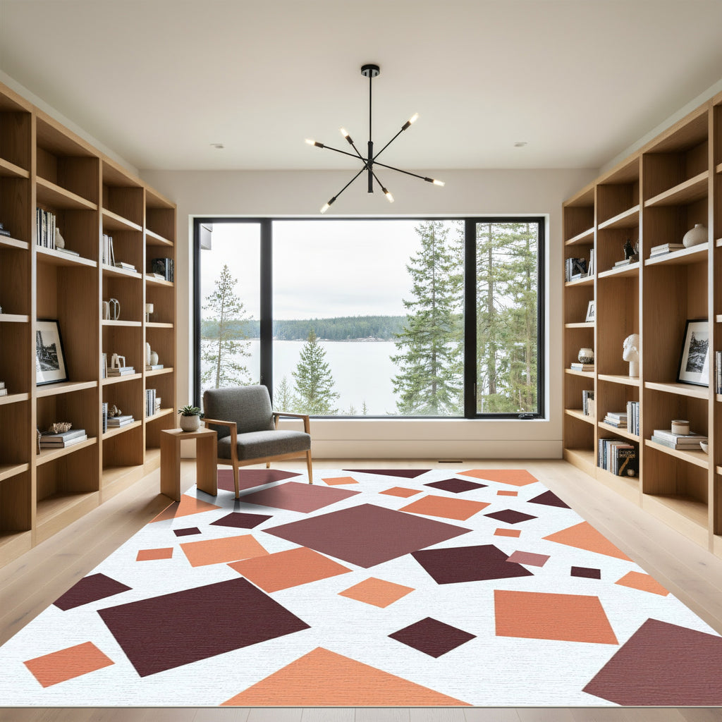 Modern Earth Tone Geometric Square Grid Rug