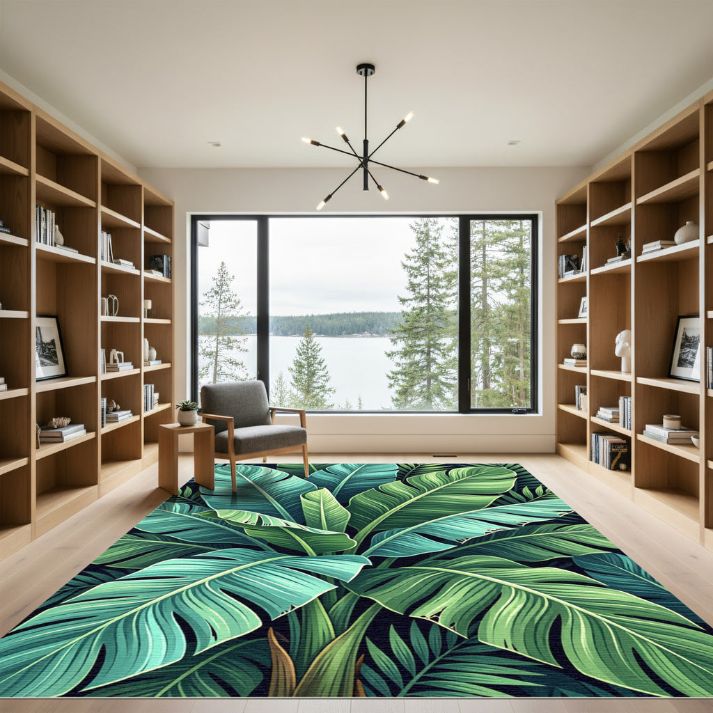 Lush Tropical Banana Leaf Foliage Rug