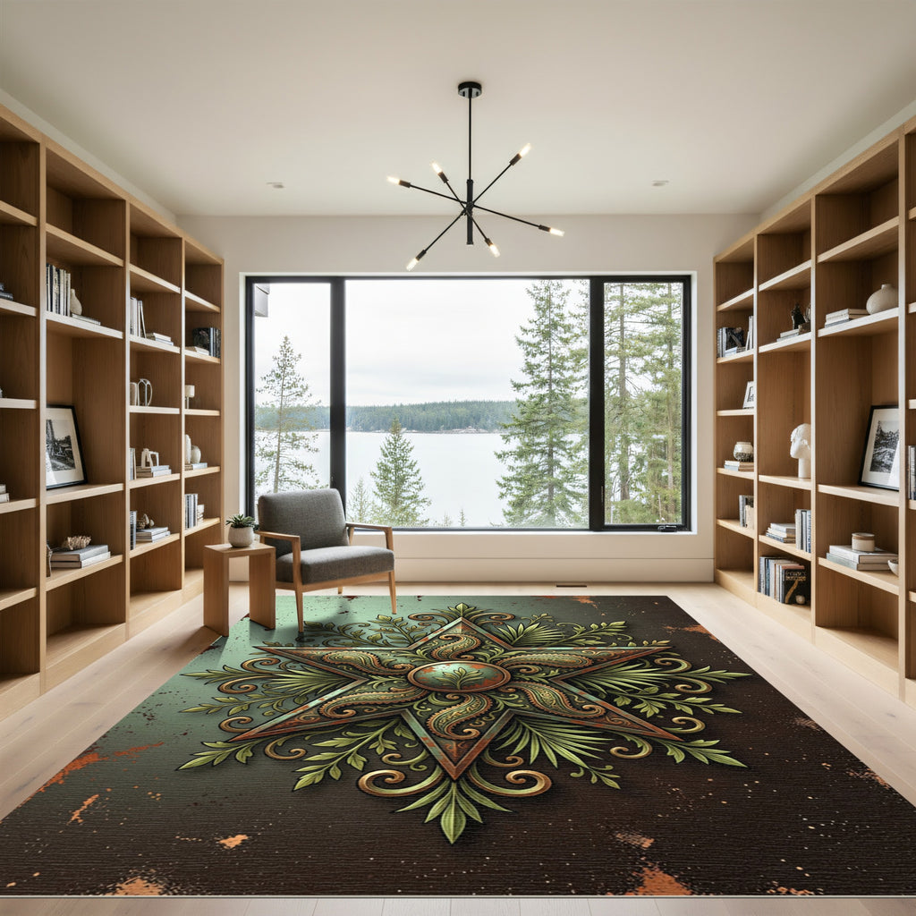 Burnished Sage Star Paisley Medallion Rug