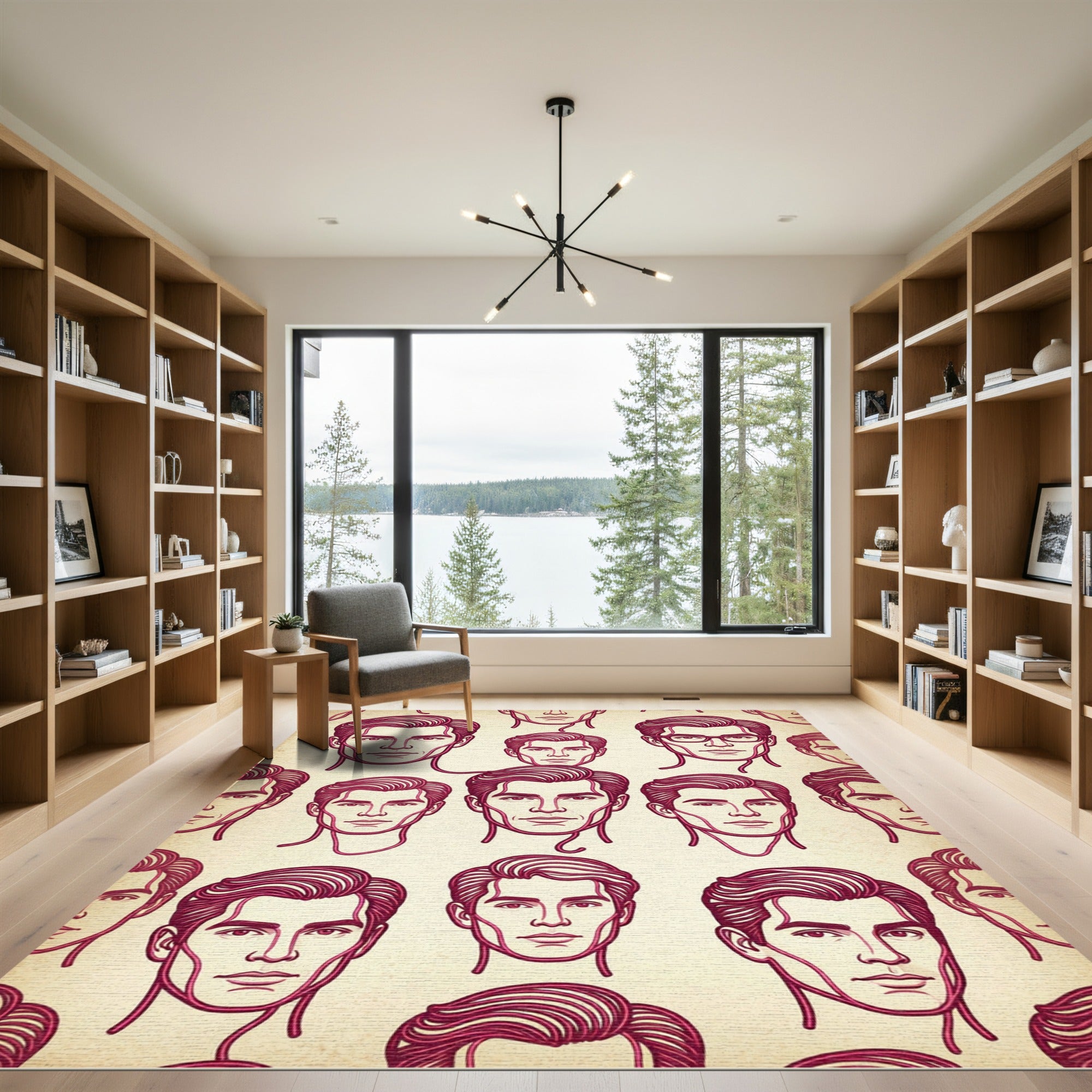 Vintage Crimson Male Portrait Repeating Rug