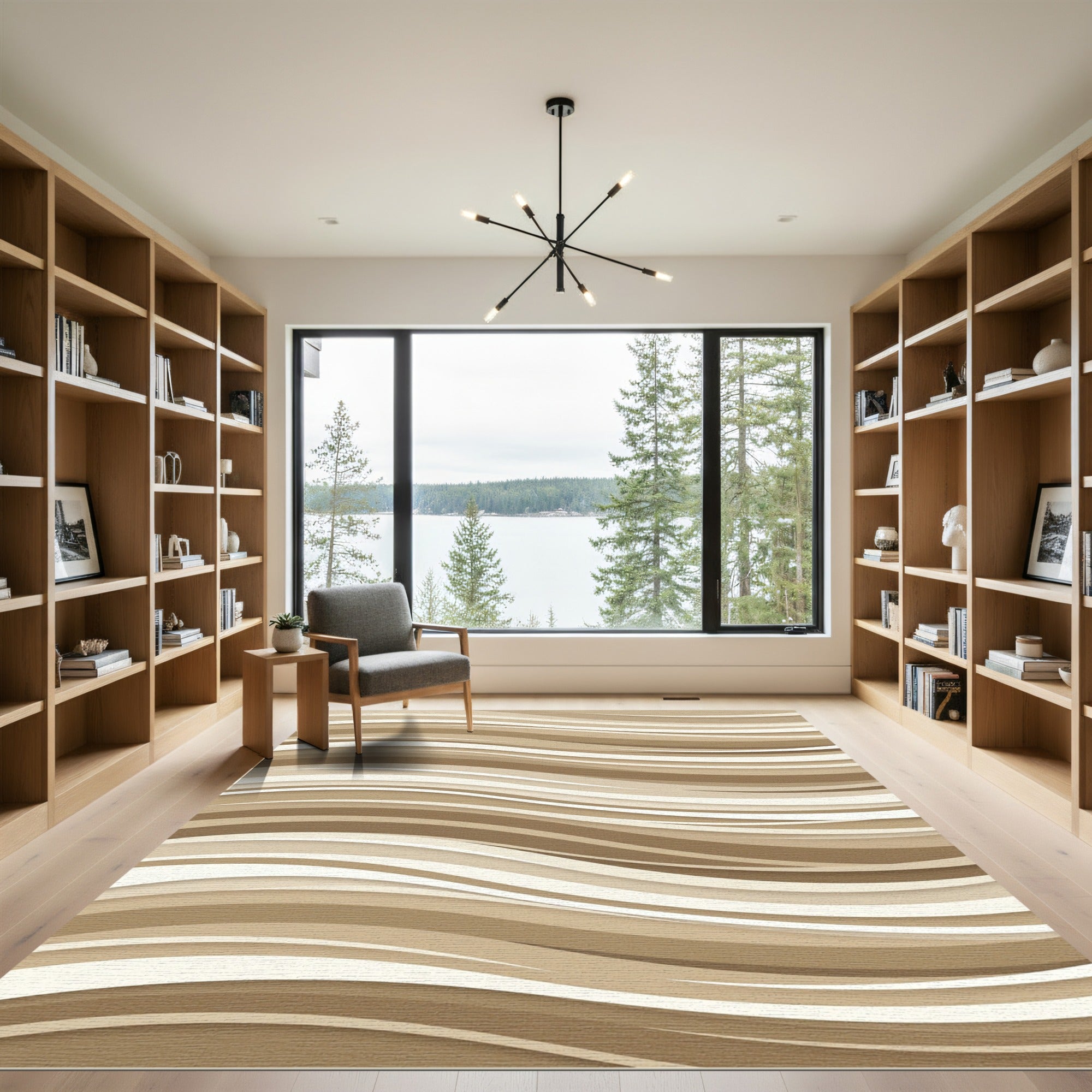 Modern Beige Layered Wavy Lines Rug