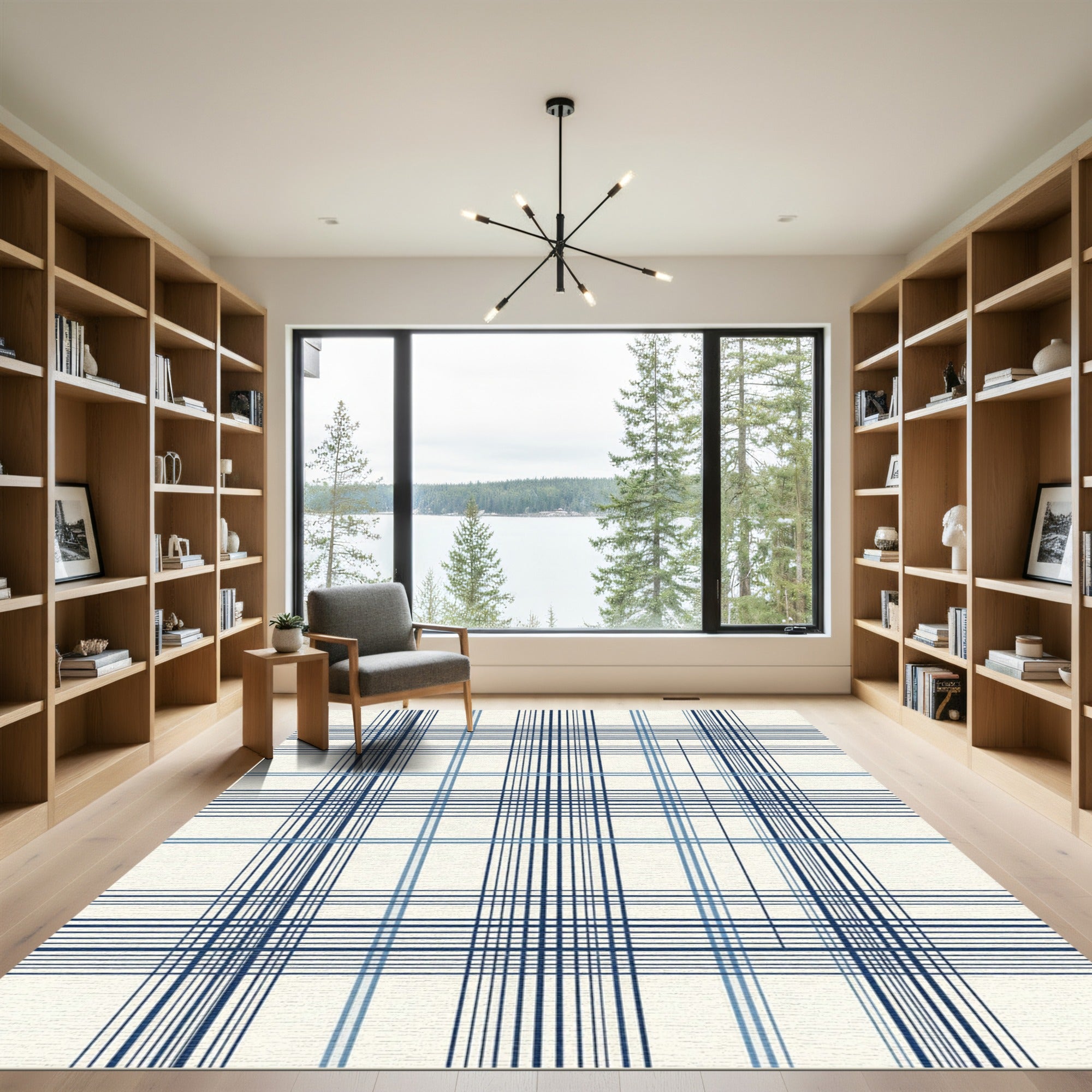 Classic Navy Blue Grid Tartan Rug
