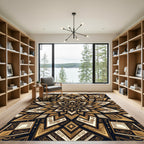 Intricate Golden Starburst Geometric Rug