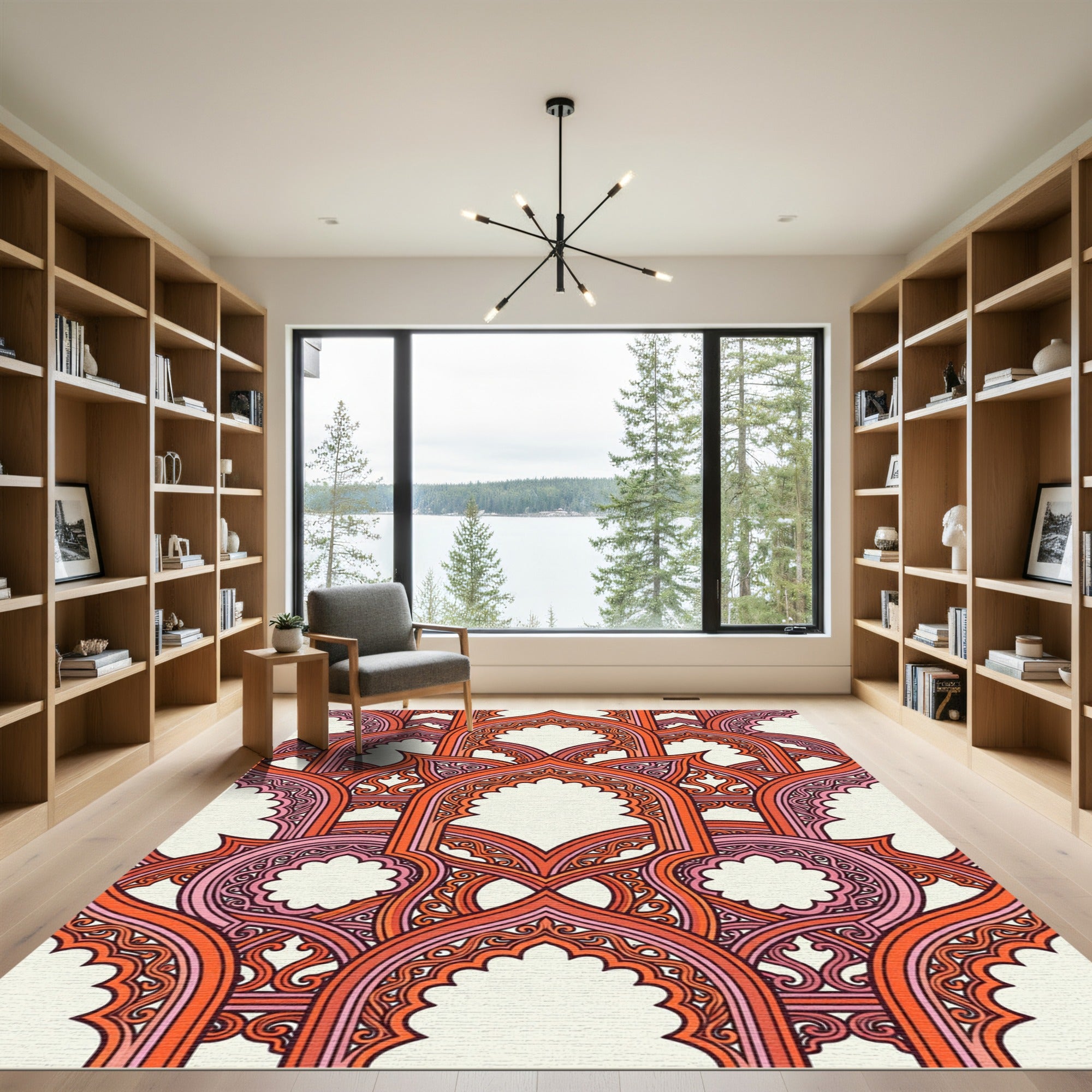Vibrant Coral Archways Overlay Rug