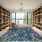 Intricate Teal Blue Damask Archway Rug