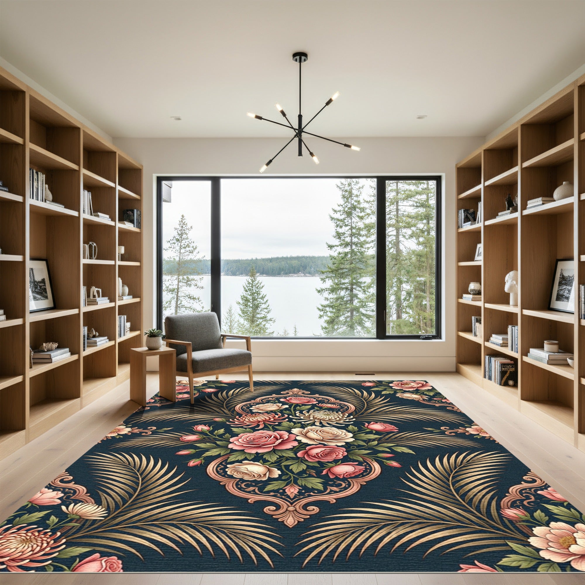 Elegant Pink Rose Gold Floral Medallion Rug
