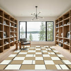 Brown White Geometric Grid Cubes Rug