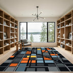 Abstract Grid Orange Blue Yellow Rug