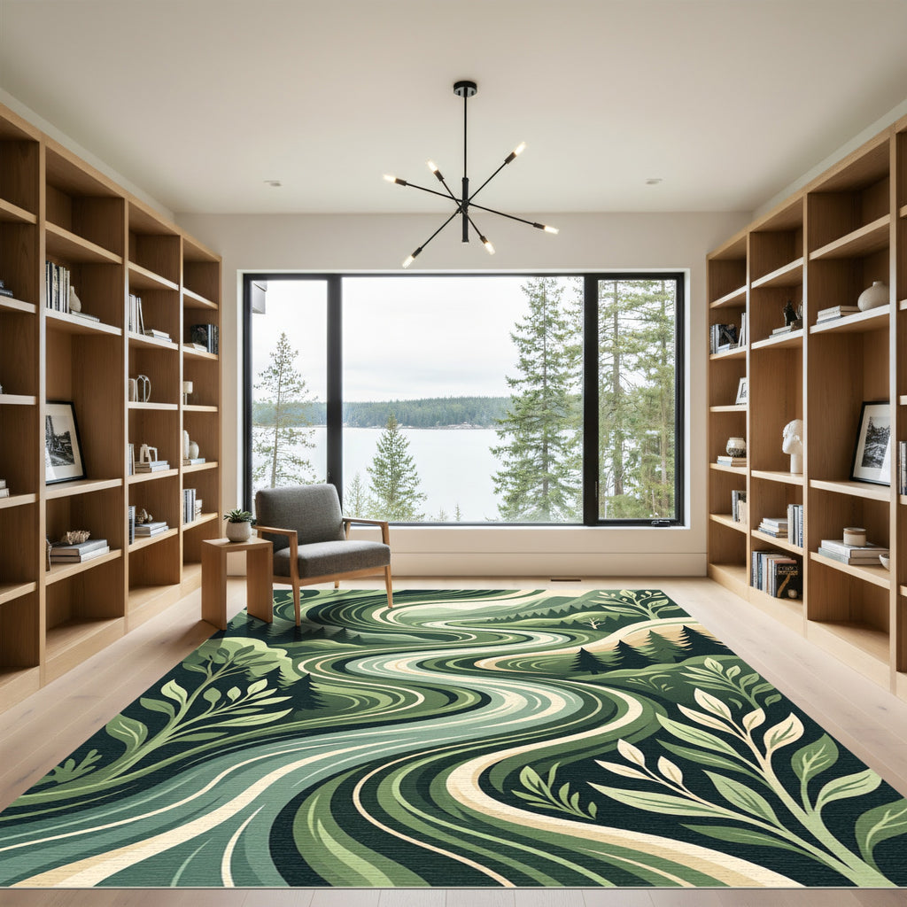 Serene Sage Forest River Flow Rug
