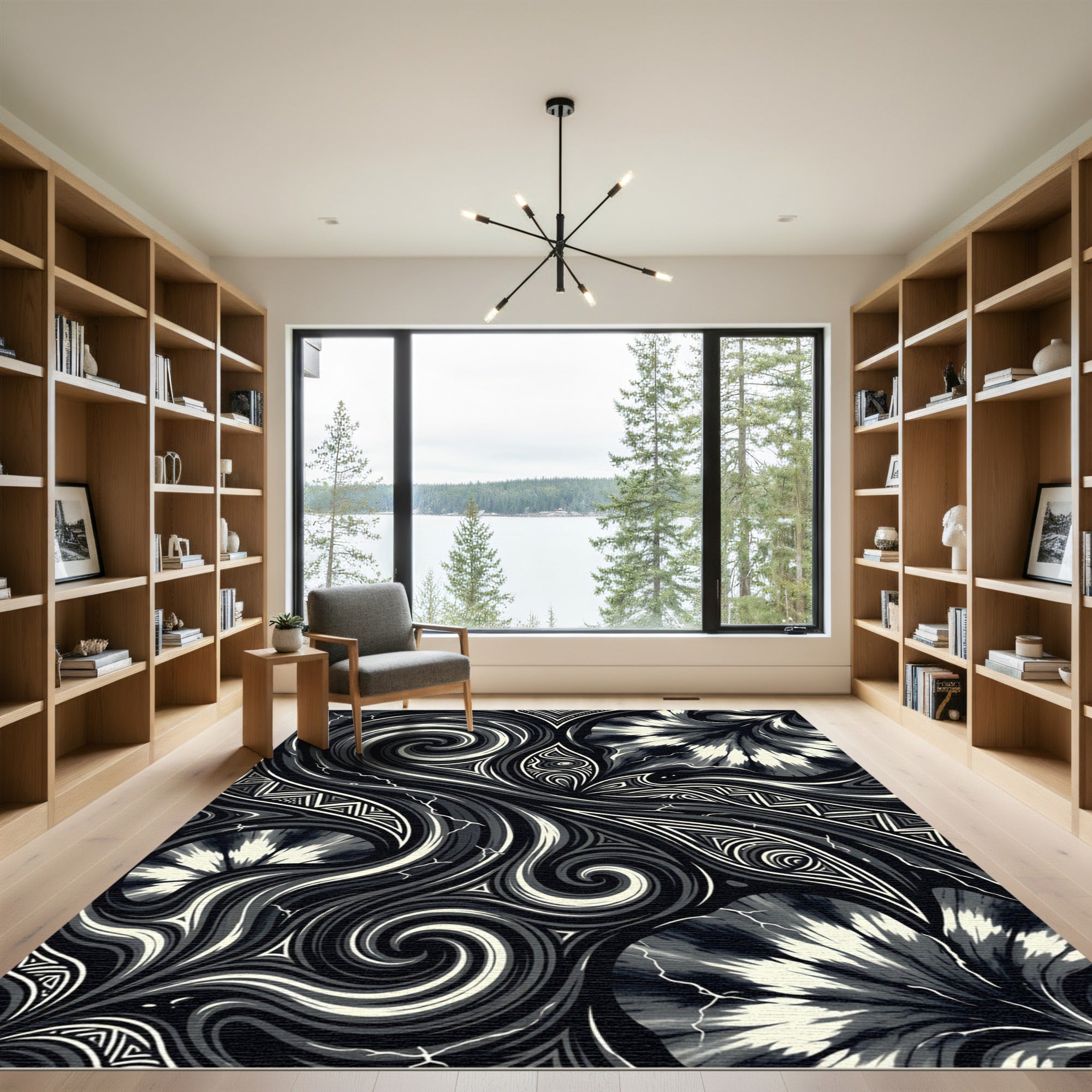 Monochromatic Swirl Tie Dye Composition Rug
