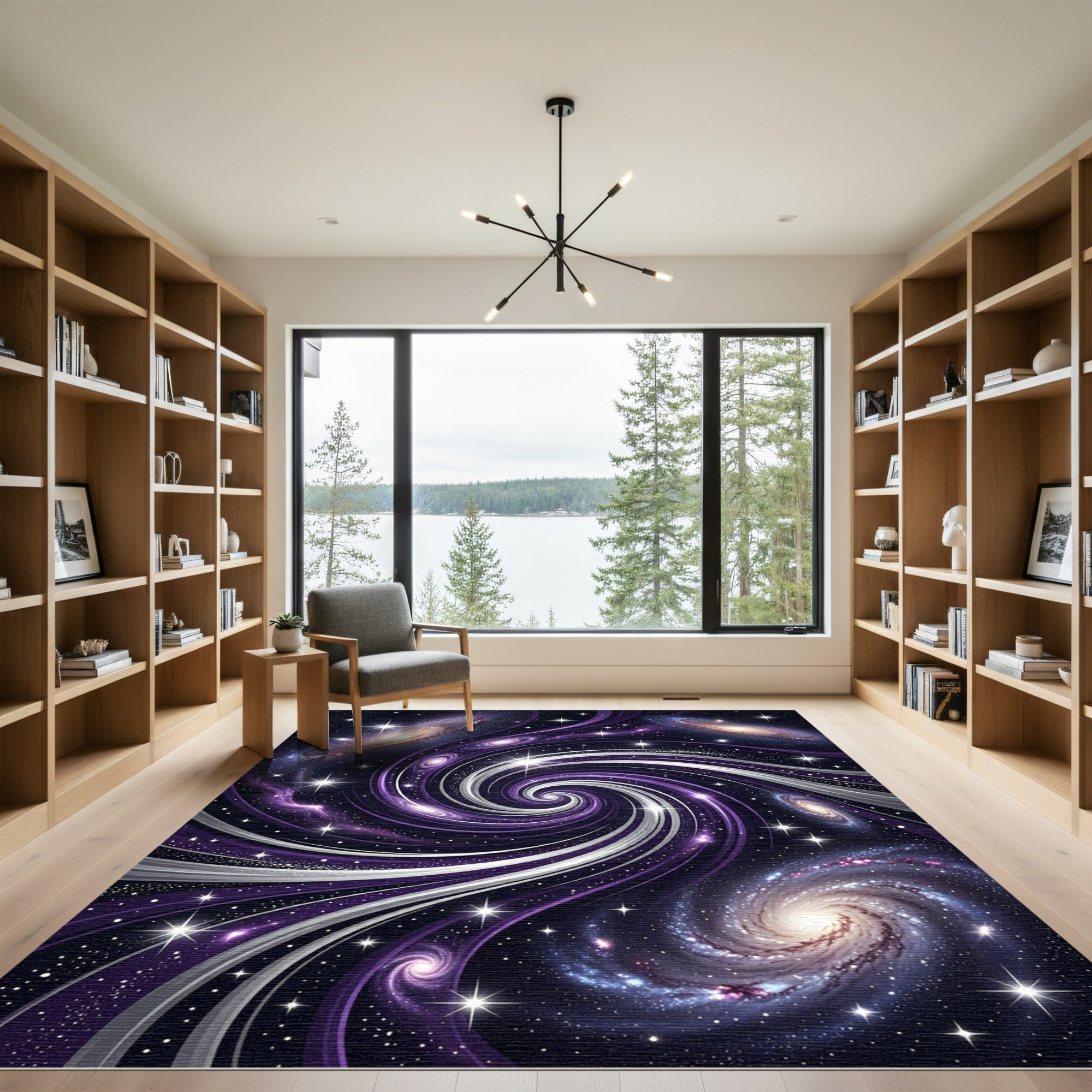 Cosmic Purple Galaxy Swirl Celestial Rug