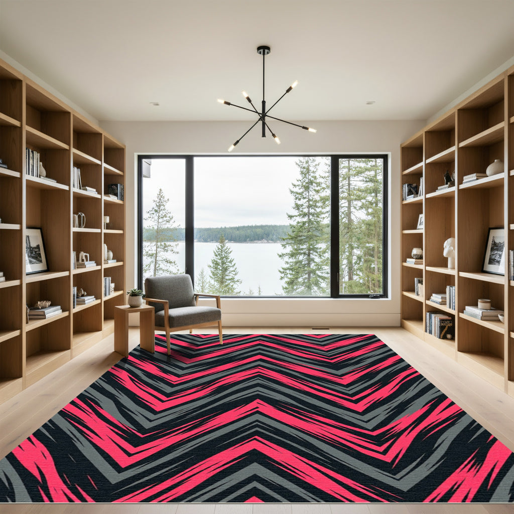 Bold Pink and Gray Chevron Zigzag Rug