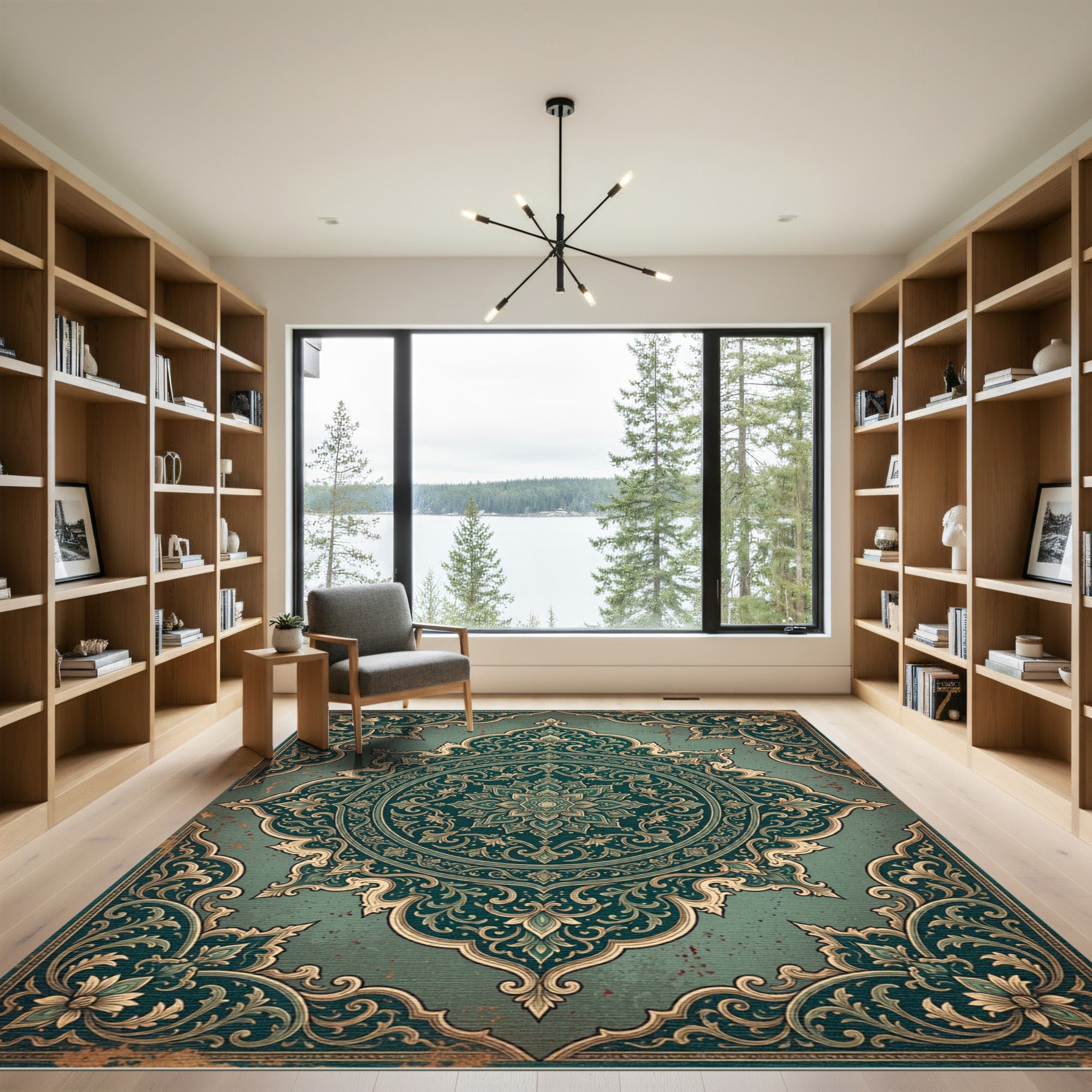 Ornate Sage Verdant Floral Medallion Rug