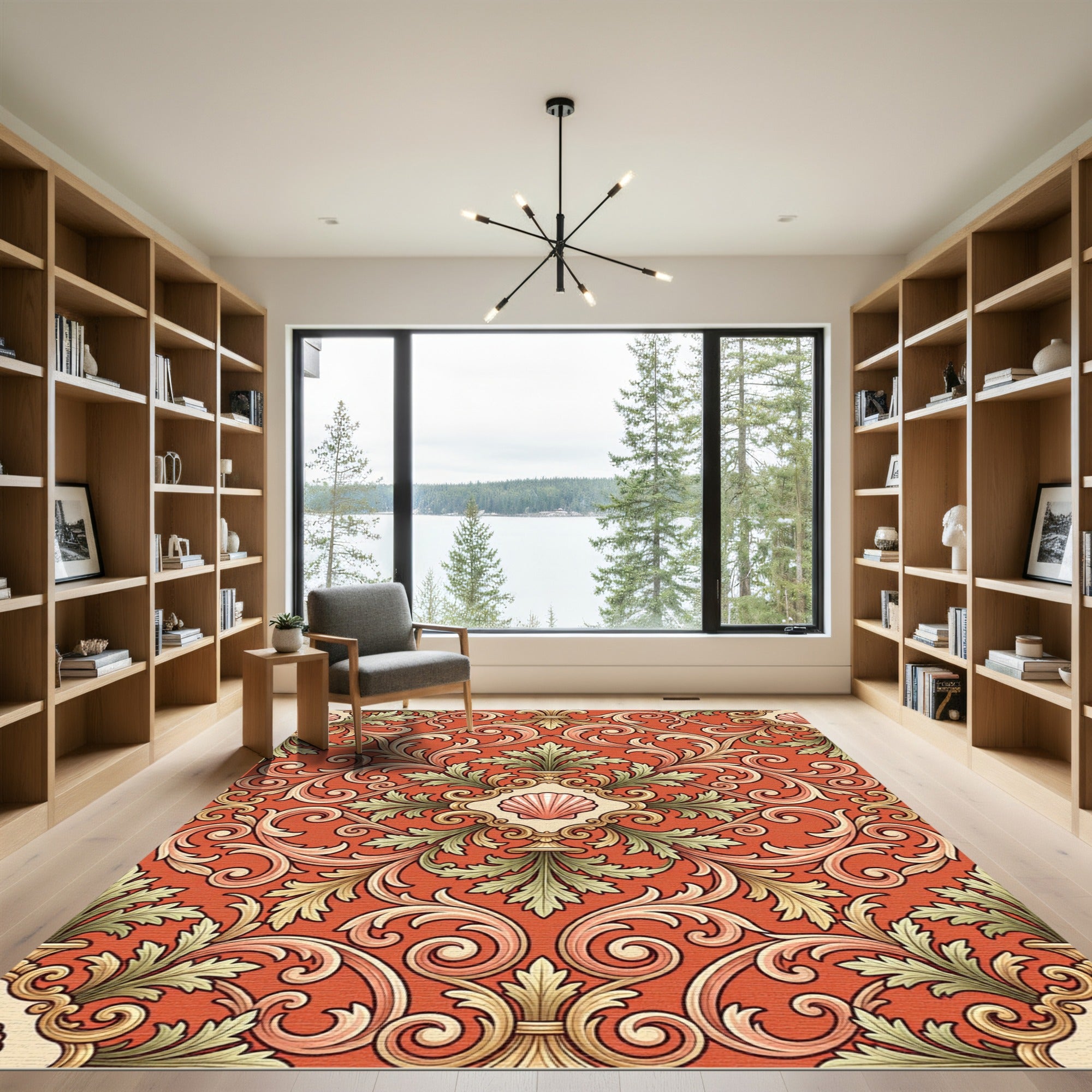 Grand Coral Scroll Seashell Accents Rug