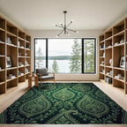 Emerald Green Ornate Paisley Scroll Rug
