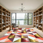 Geometric Golden Coral and Burgundy Triangle Rug