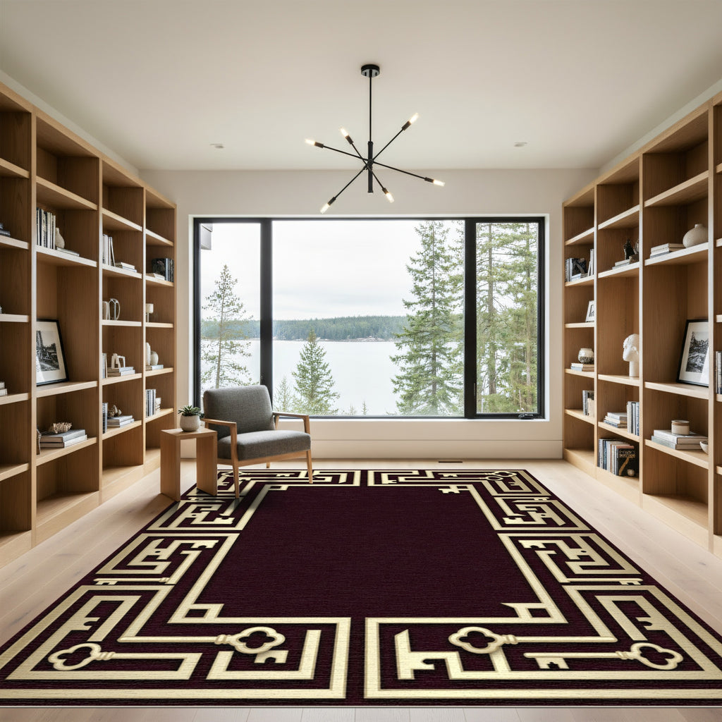Golden Key Geometric Border Rug