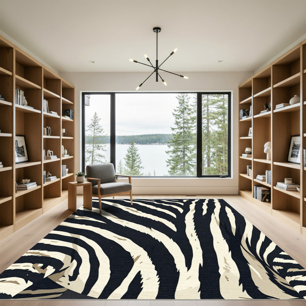 Bold Monochromatic Zebra Stripe Rug