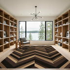 Modern Bronze Geometric Chevron Stripe Rug