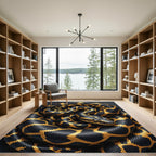 Golden Serpent Coil Obsidian Black Shimmer Rug