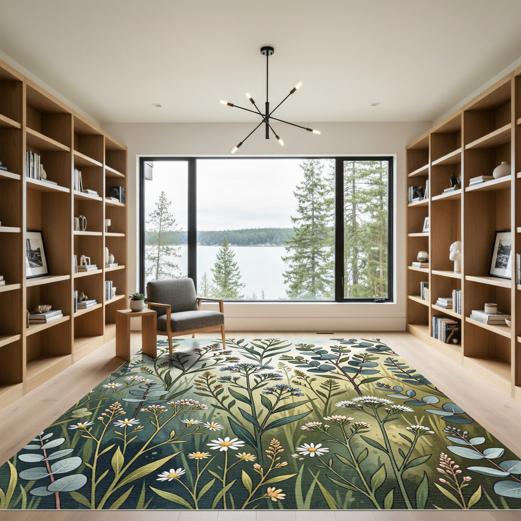 Botanical Wildflower Garden Watercolor Meadow Rug
