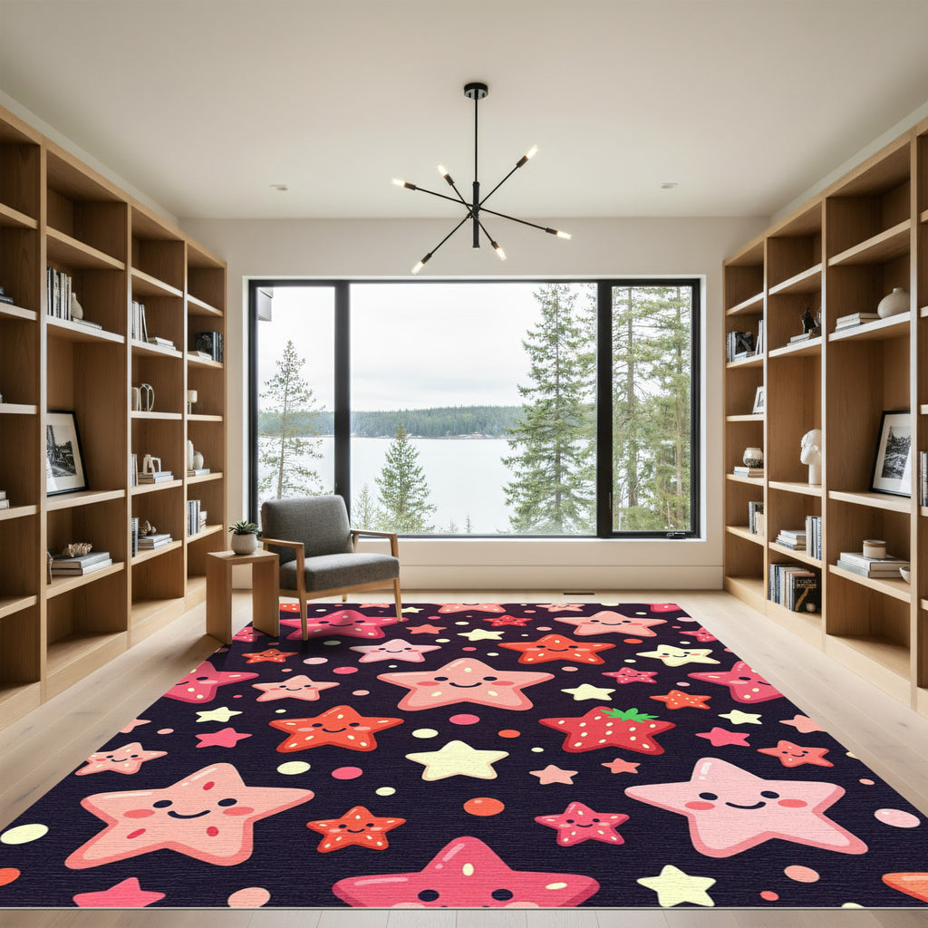 Cute Pink Red Starburst Sprinkle Collection Rug
