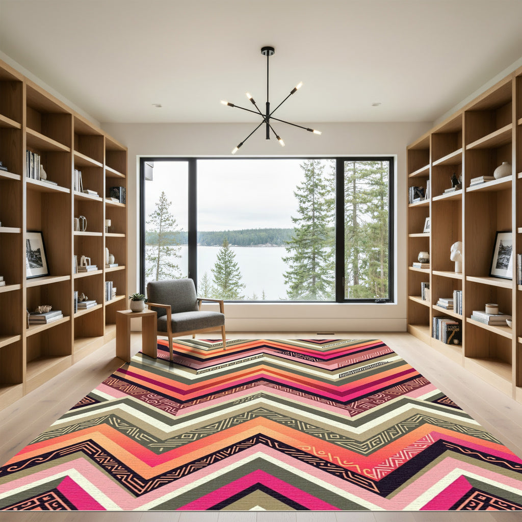 Warm Sunset Tribal Chevron Rug