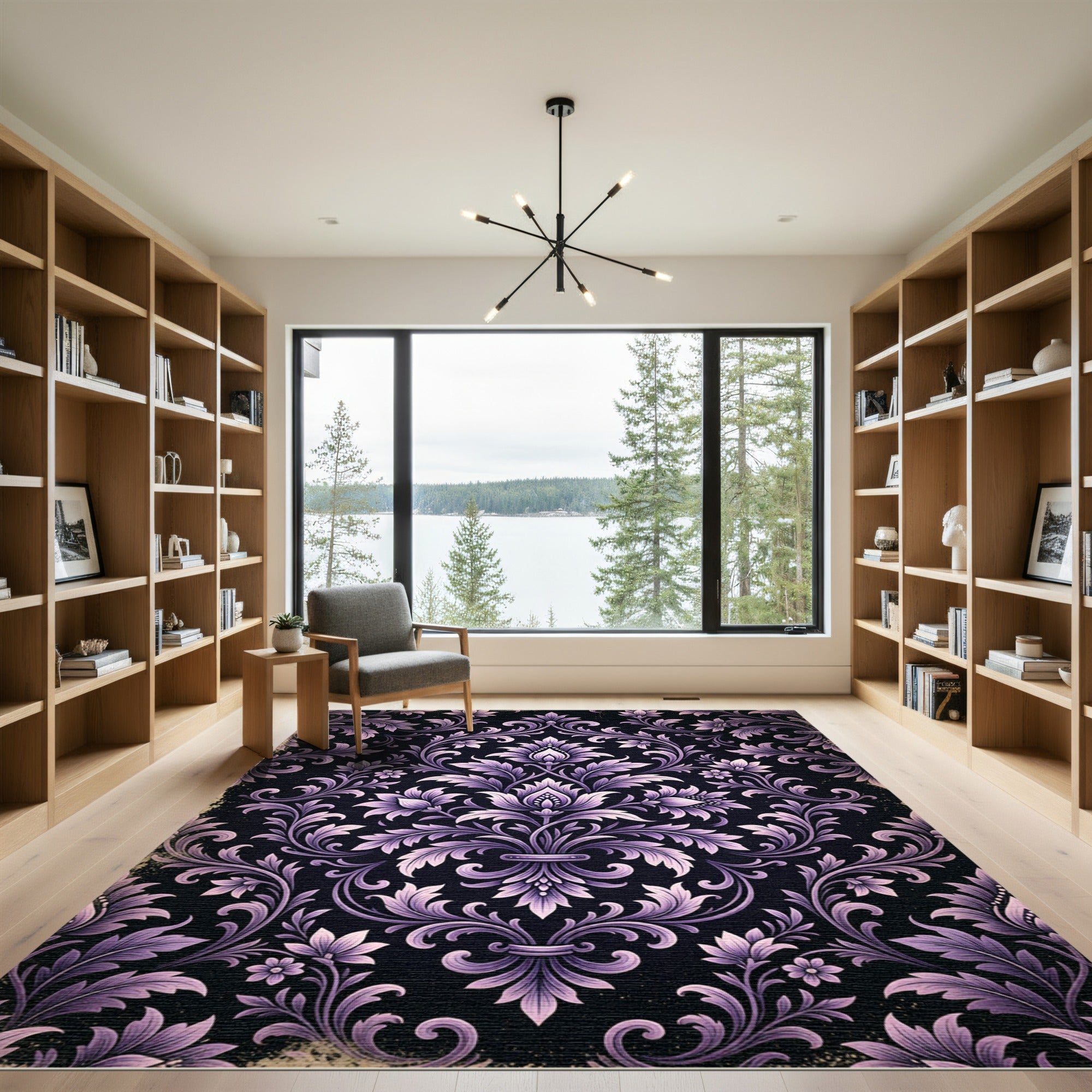 Elegant Orchid Purple Victorian Damask Rug