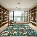 Vintage Teal Wrought Iron Floral Garden Rug