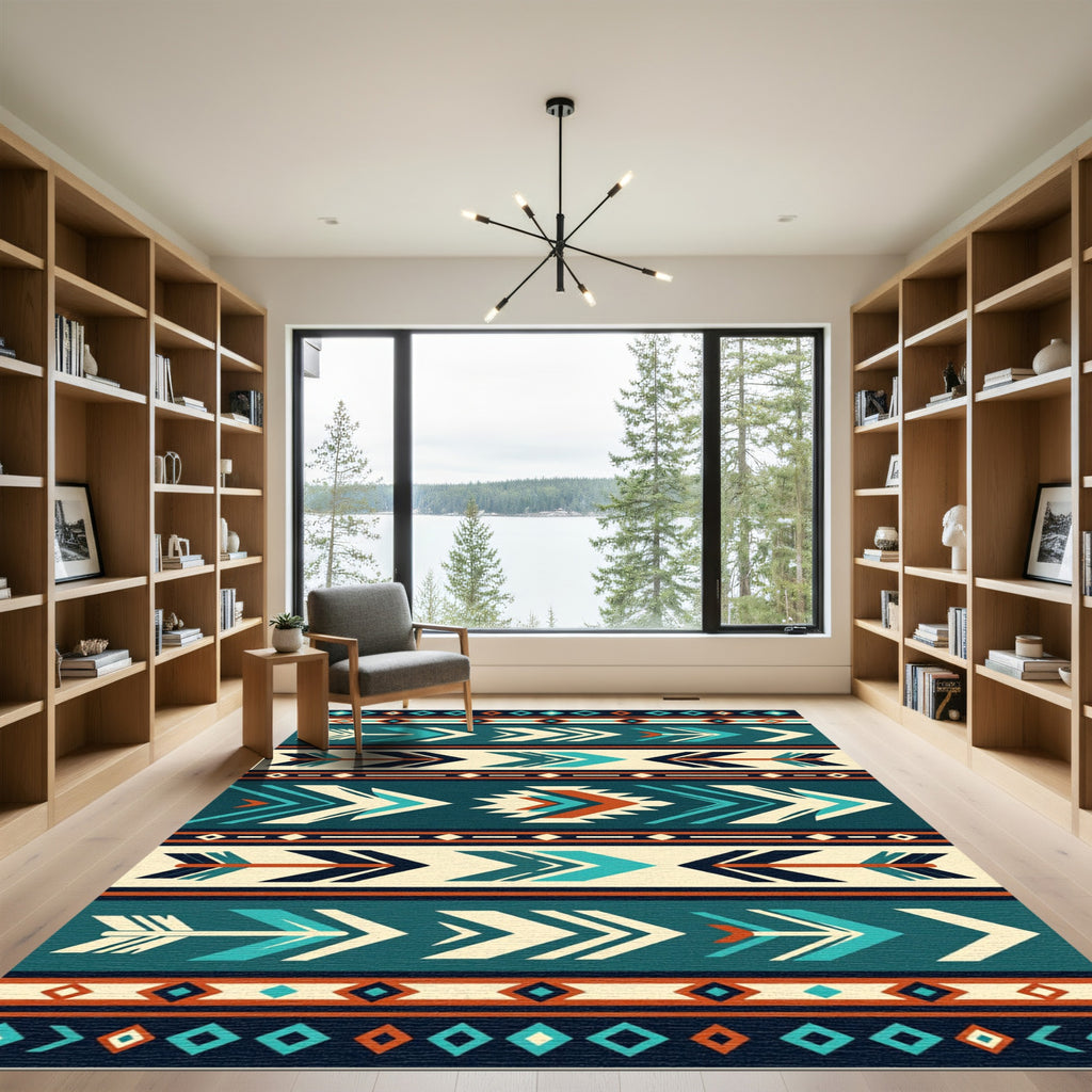 Teal Southwestern Arrow Geometric Area Rug