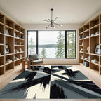 Modern Black White Geometric Brushstroke Rug