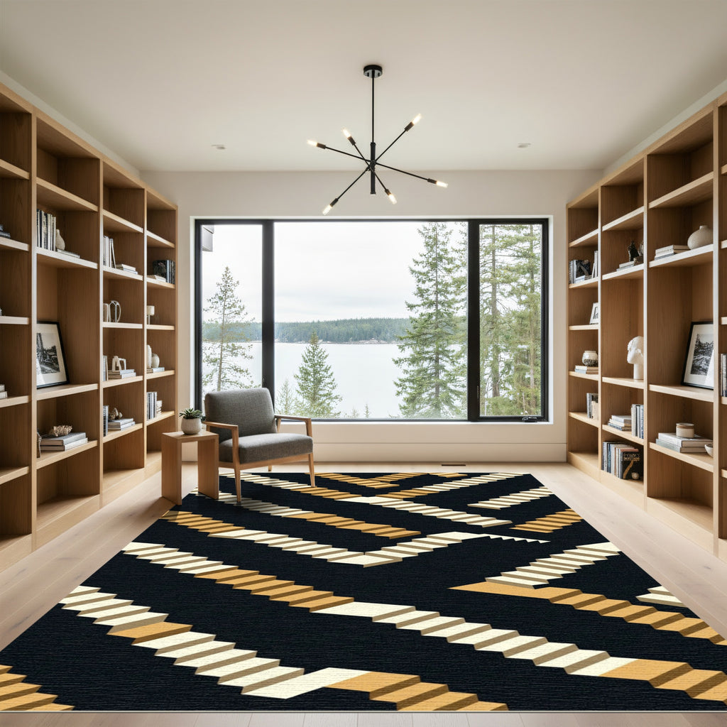 Geometric Staircase Optical Illusion Rug