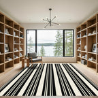 Bold Black White Linear Barcode Rug