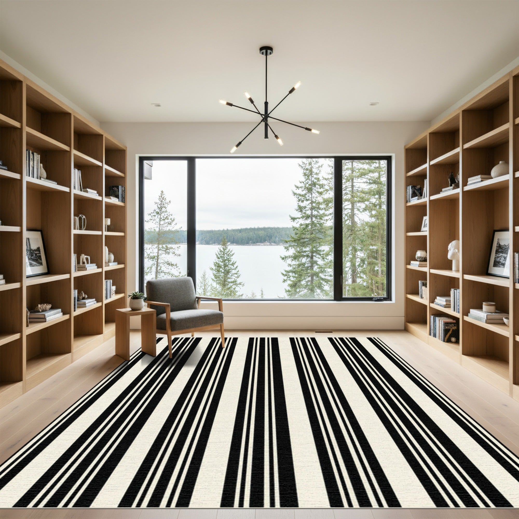 Bold Black White Linear Barcode Rug