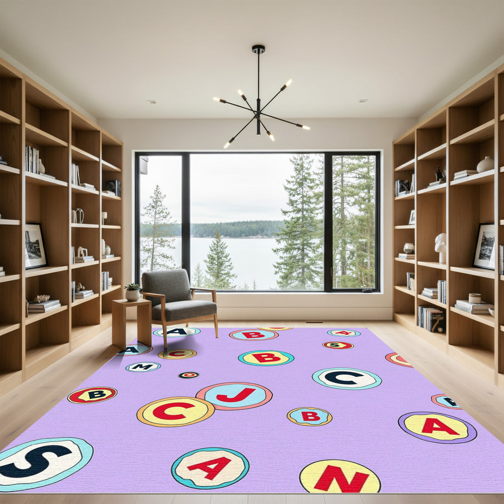 Whimsical Alphabet Circles Lavender Rug