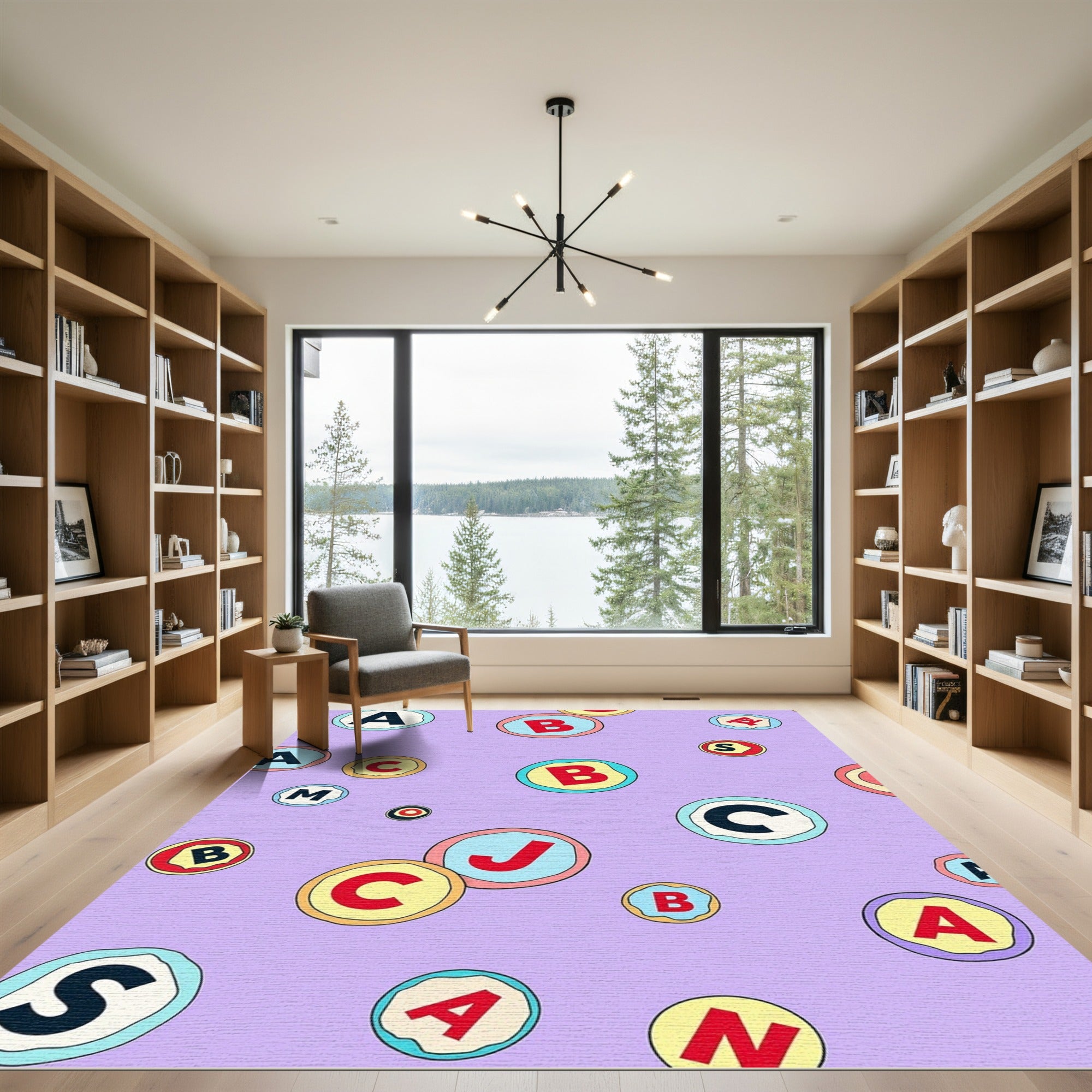 Whimsical Alphabet Circles Lavender Rug
