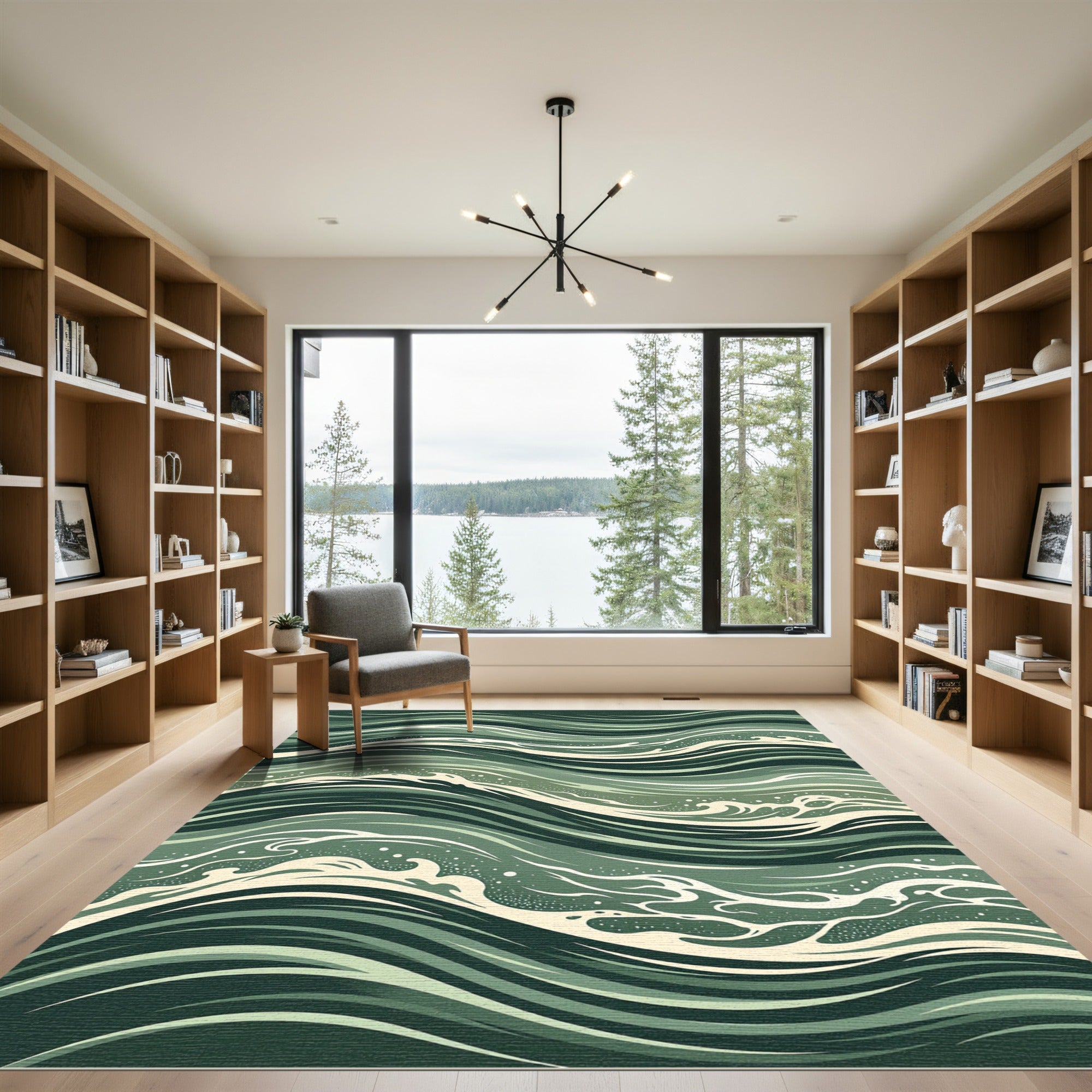 Sage Green Abstract Rolling Ocean Wave Rug
