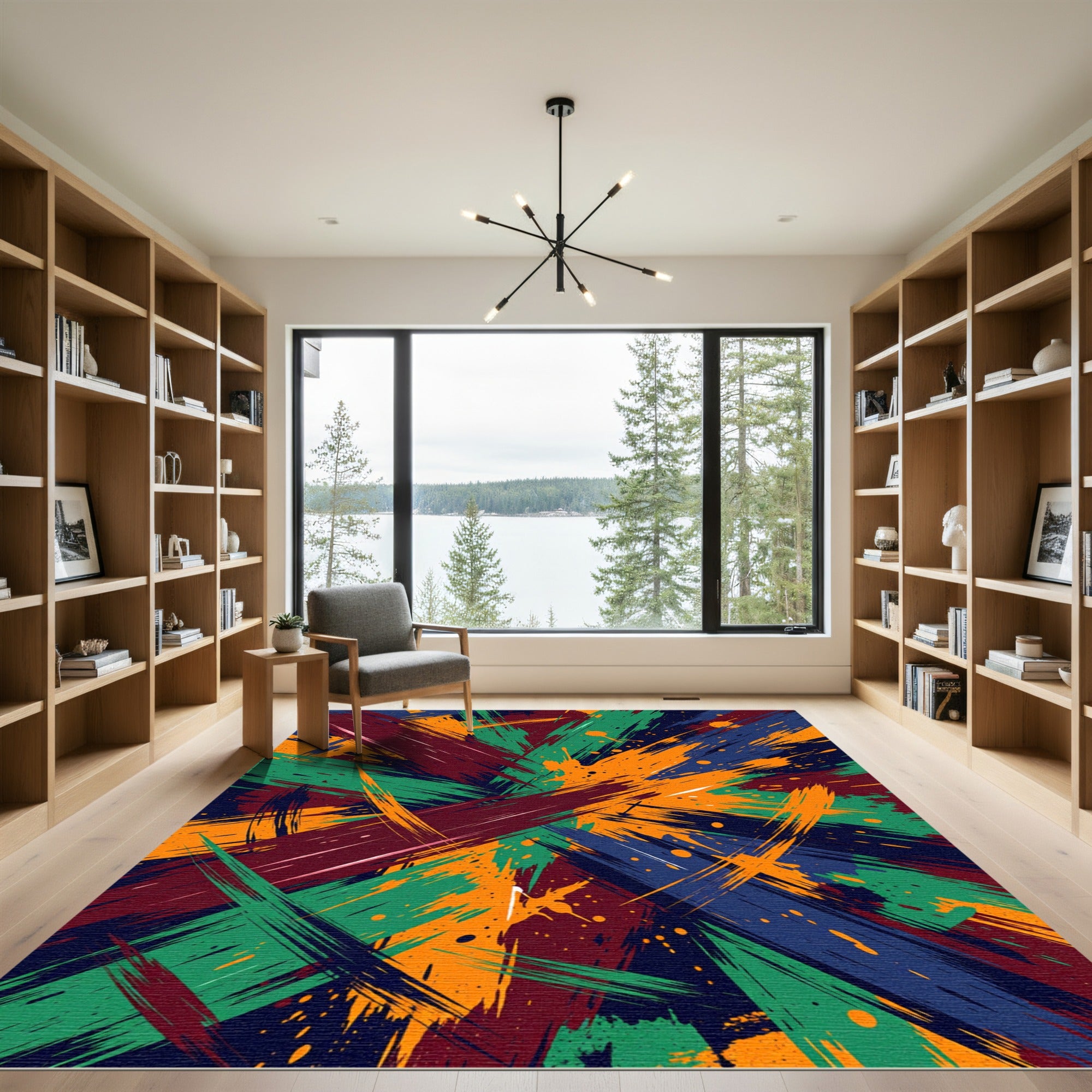 Vibrant Abstract Stroke Multi Colored Art Rug